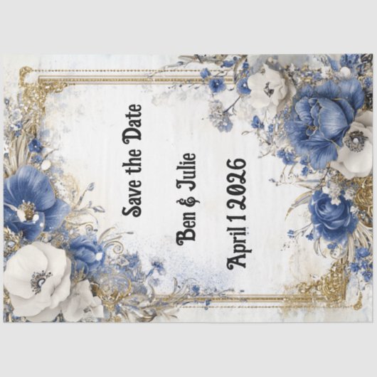 Decoupage Sla de datum op Blue Floral Boarder Tissuepapier (Voorkant)