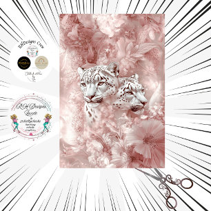 Decoupage Sneeuwluipaard Roze Botanische Tuin Tissuepapier