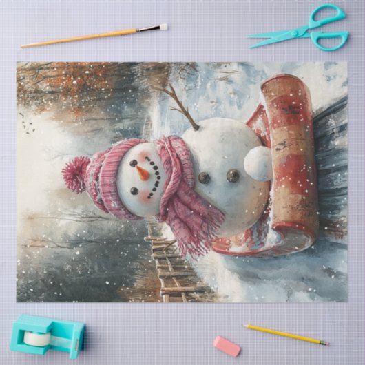 Decoupage  Sneeuwman op slee Tissuepapier (Craft)