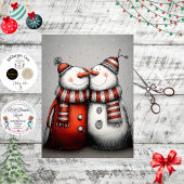 Decoupage Snowman Pair Red Hats Scarves Tissuepapier