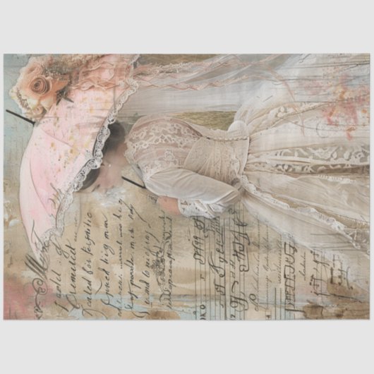 Decoupage Southern Charm Bloemen Roze Parasol Tissuepapier (Voorkant)