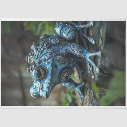 Decoupage Steampunk Blue Frog Tissue Paper Tissuepapier (Voorkant)