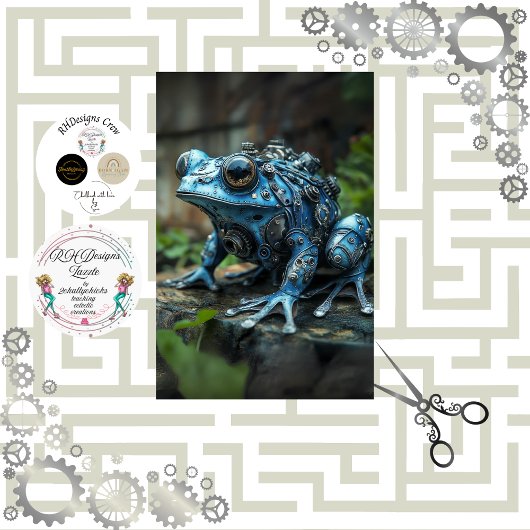 Decoupage Steampunk Blue Frog Tissue Paper Tissuepapier