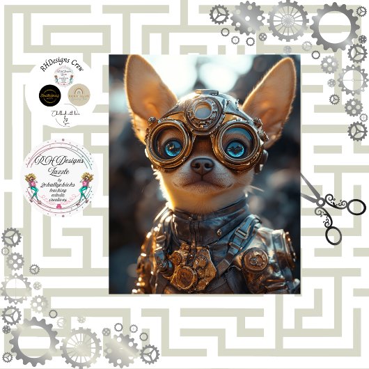 Decoupage Steampunk Chihuahua Cogsley Tissuepapier