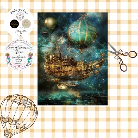 Decoupage Steampunk Hete Luchtballon Cosmic Sky Tissuepapier