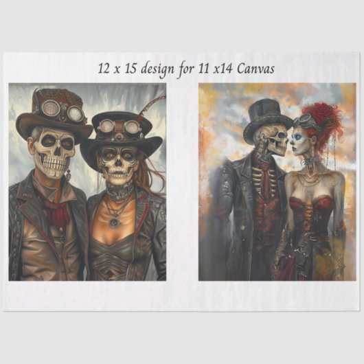 Decoupage Steampunk Skeleton Duo 11x14 Canvas Tissuepapier (Voorkant)