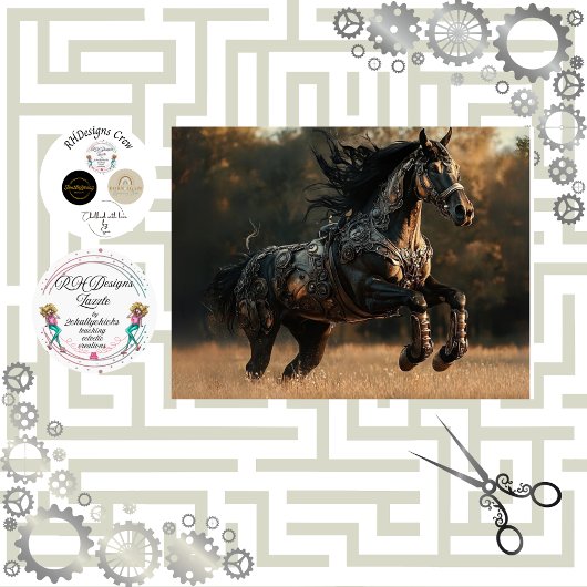 Decoupage Steampunk Stallion Copper IRONMANE Tissuepapier