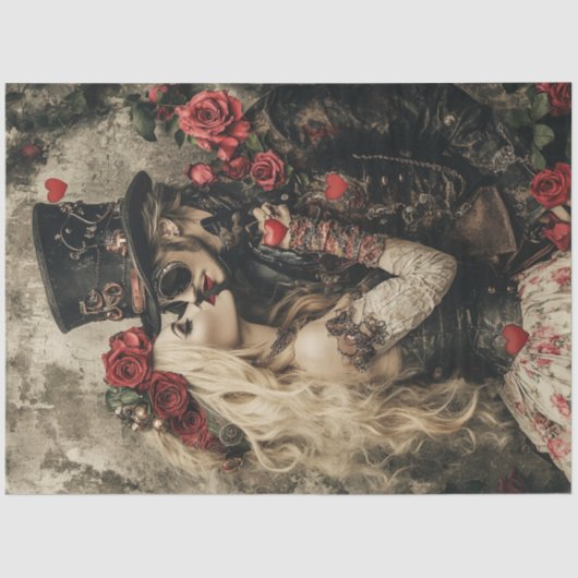 Decoupage Steampunk Valentijn Paar Rood Zwart Tissuepapier (Voorkant)