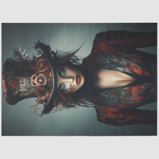 Decoupage Steampunk Victoriaans Mooie Vrouw Tissuepapier (Voorkant)