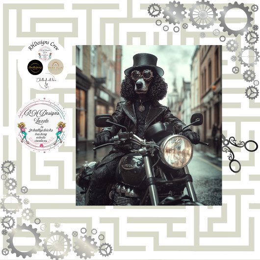 Decoupage Steampunk Zwart Standaard Poedel Biker Tissuepapier