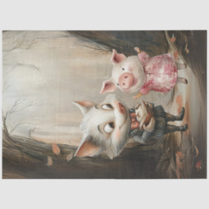 Decoupage Story Book Illustration Wolf & Pig Bosse Tissuepapier