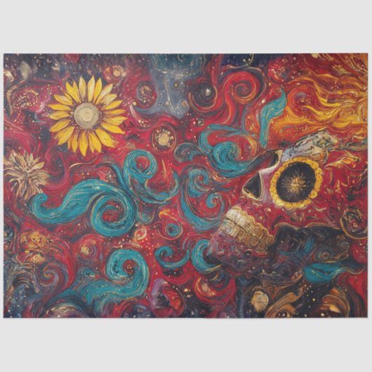 Decoupage Sunflower Gothic Skull Cosmic Art Tissuepapier (Voorkant)