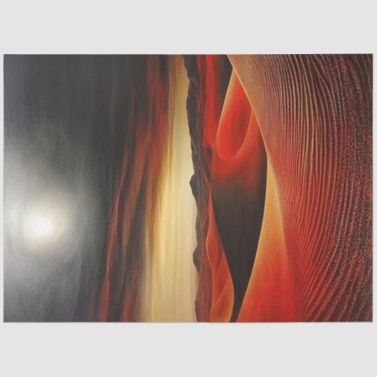 Decoupage Surreal Red Desert Heldere Volle Maan Tissuepapier (Voorkant)