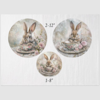 Decoupage Teacup Rabbit 12" & 8" Rounds Tissuepapier
