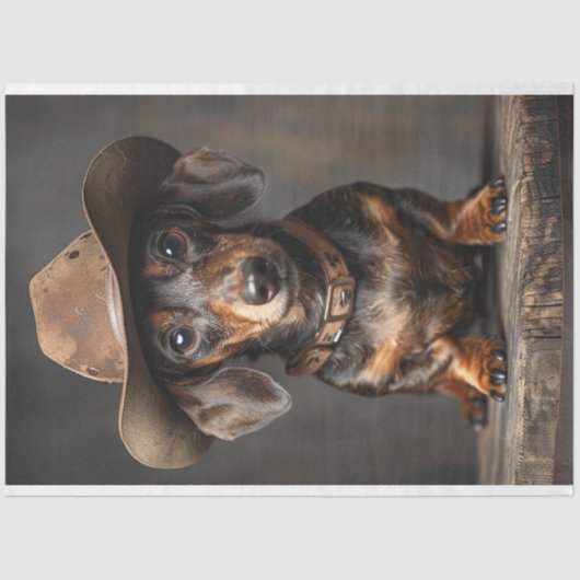 Decoupage Teckel Sheriff Dog op de Range Tissuepapier (Voorkant)