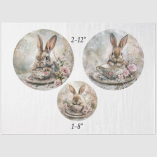 Decoupage Theekop Konijn 12" & 8" Rondjes Tissuepapier