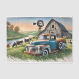  decoupage tissue paper met oude truck, decouupage tissuepapier