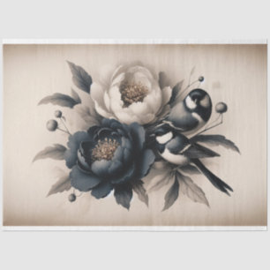 Decoupage tissuepapier Pioen Bloemen Vogel Ontwerp