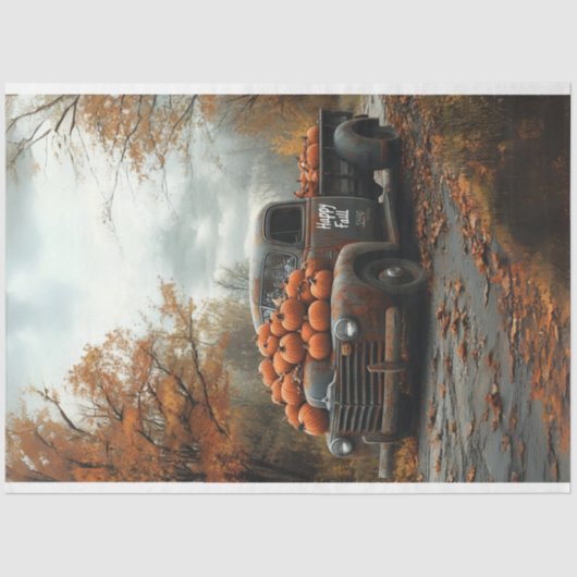 Decoupage  Truck Pumpkins Herfst Scene Tissuepapier (Voorkant)