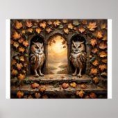 Decoupage - Twee uilen die de herfst tegemoet kijk Poster (Voorkant)