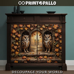 Decoupage - Twee uilen die de herfst tegemoet kijk Poster