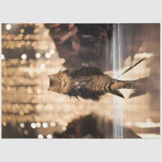 Decoupage Uitgebreide Cat Walking Down Runway Tissuepapier (Voorkant)