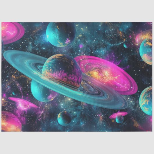 Decoupage Universe Cosmo Planets blauw Paarse roze Tissuepapier (Voorkant)