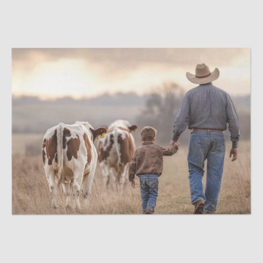 Decoupage Vader Zoon Hand N Hand Rundvee Boerderij Tissuepapier (Voorkant)