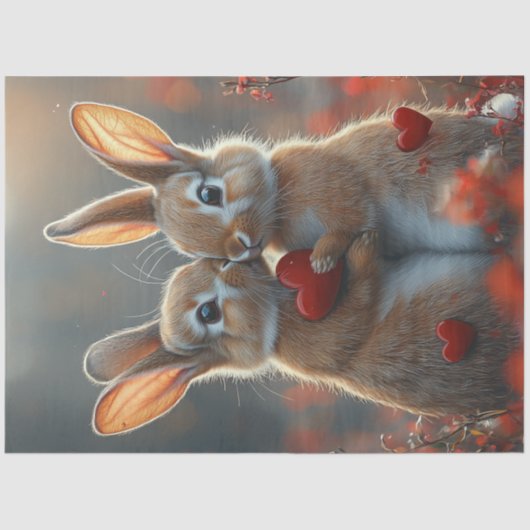 Decoupage Valentijn konijntjes zoenen Tissuepapier (Voorkant)