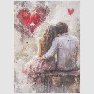 Decoupage Valentine Couple Bench Heart Love Tissuepapier