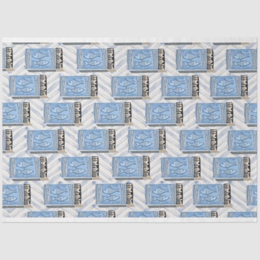 decoupage van blauwe sardineconserven tissuepapier (Voorkant)