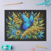 Decoupage van Butterfly Blue Morpho-Glas in lood Tissuepapier (Craft)