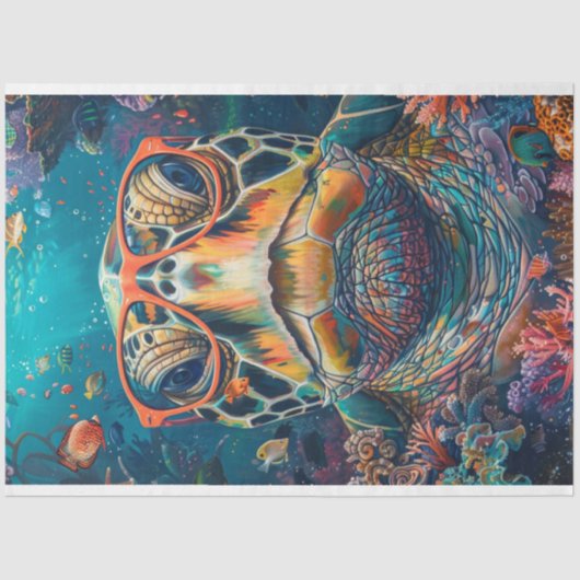 Decoupage van de Spectacled Zee Turtle met bril Tissuepapier (Voorkant)