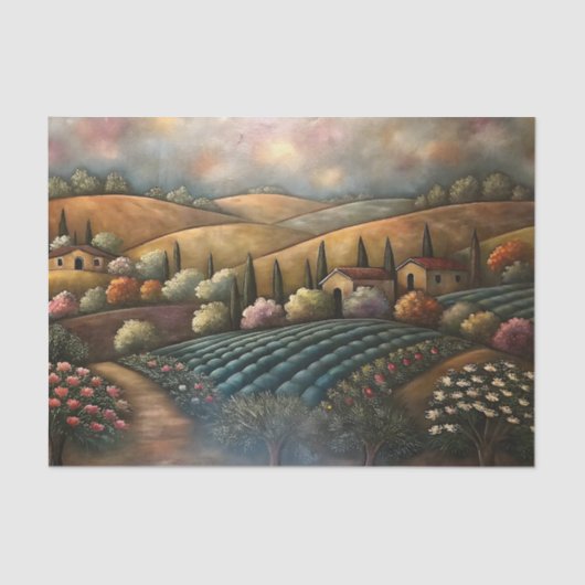 Decoupage van de Toscaanse Vineyard Hills Tissuepapier (Voorkant)