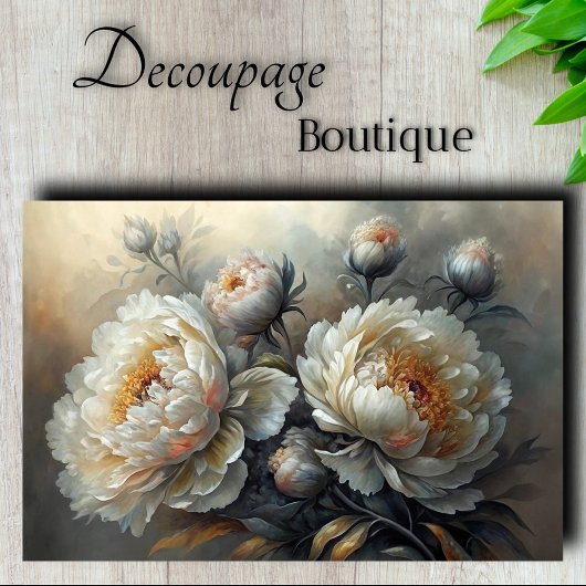 Decoupage van de witte pioenroos tissuepapier