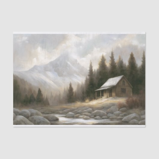 Decoupage van het bergkajuitlandschap tissuepapier (Voorkant)