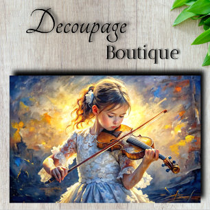 Decoupage van kleine vioolspelende meisje tissuepapier