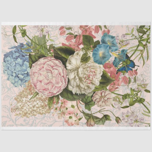 Decoupage van roze-floral-bouquet tissuepapier (Voorkant)