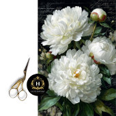 Decoupage van witte pioenroos tissuepapier