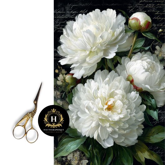 Decoupage van witte pioenroos tissuepapier