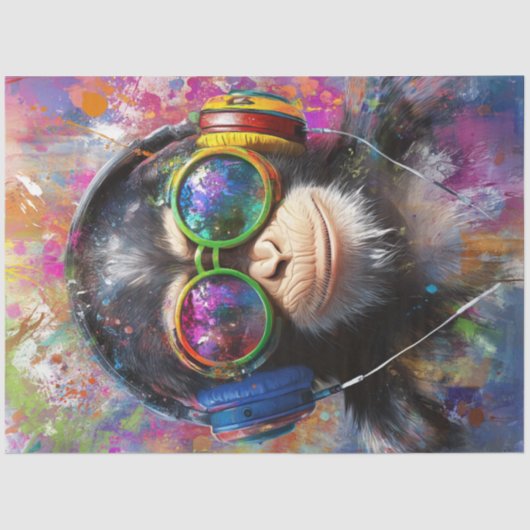 Decoupage Vibrant Monkey Abstracte Art Hoofdtelefo Tissuepapier (Voorkant)