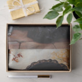 Decoupage Victoriaans dame in zwarte jurk en poede Tissuepapier (Geschenk)