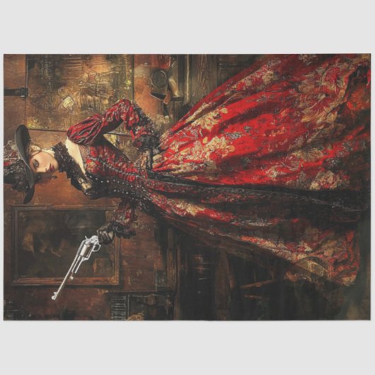 Decoupage Victoriaans geklede Lady Gunslinger Tissuepapier (Voorkant)