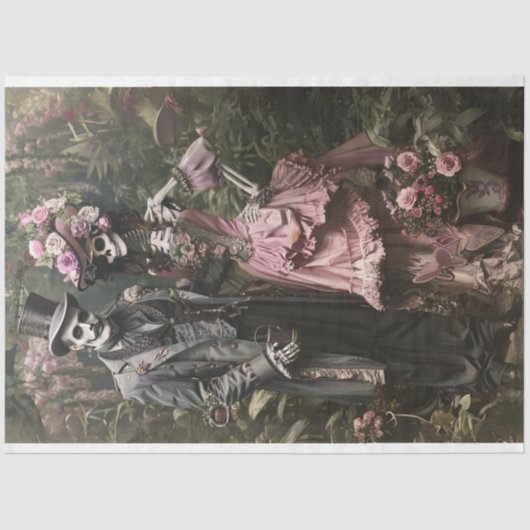 Decoupage Victoriaans Skelet Paar Tissuepapier (Voorkant)