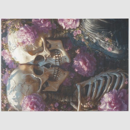 Decoupage Victoriaans Skeleton Wedding in Roze Tissuepapier (Voorkant)