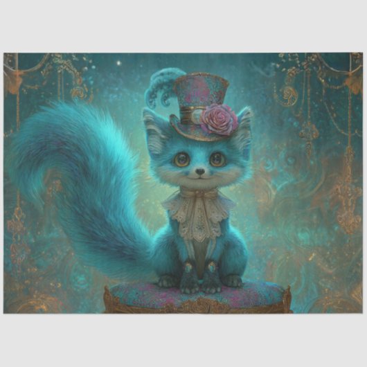Decoupage Victorian Blue Teal Fantasy Fox Tissuepapier (Voorkant)