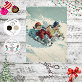 Decoupage Vintage Poster Children Sledding Tissuepapier