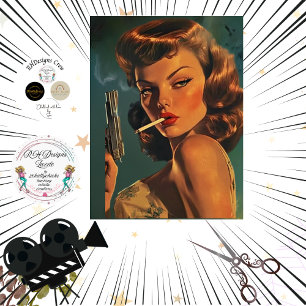 Decoupage Vintage Poster Meisje Sigaret & Pistool Tissuepapier