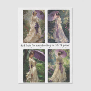 Decoupage Vintage Tuin Dame 4x6" Mallen Frames Tissuepapier
