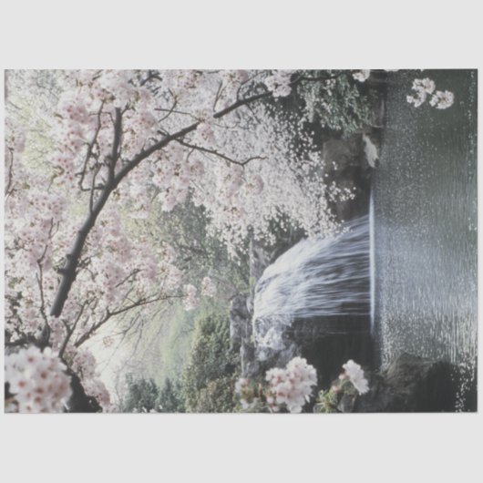 Decoupage Waterval Pink Tree Tranquil Pool Tissuepapier (Voorkant)